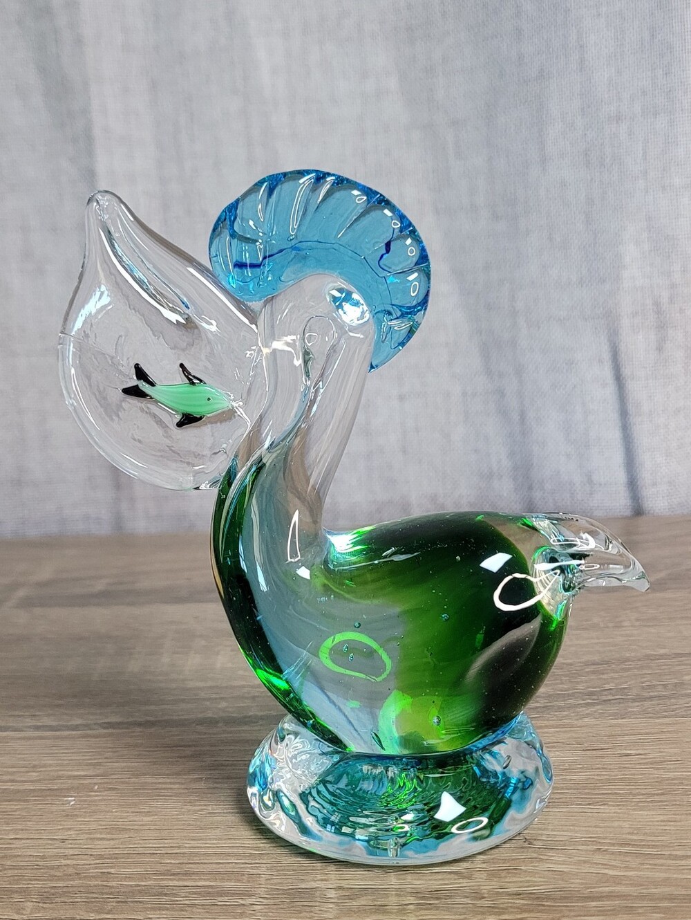 Vintage Pelican & Fish Sculpture MCM Murano Hand Blown Paperweight